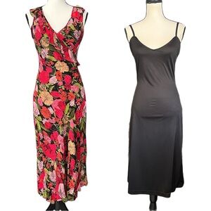 Vintage Betsey Johnson New York Sheer Floral Wrap Dress & Slip Dress